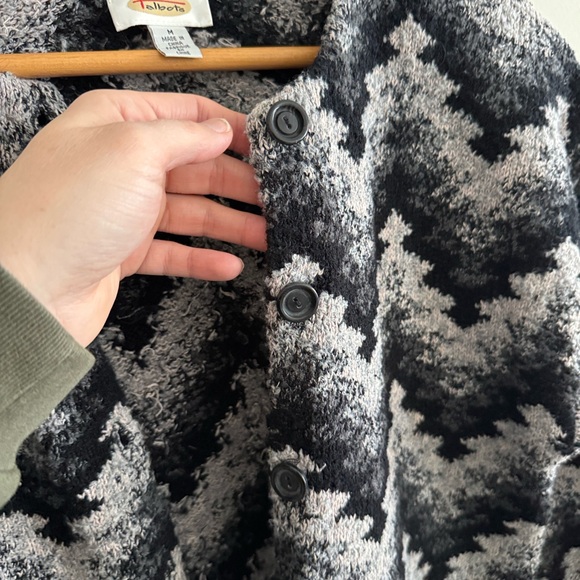 Vintage 90s Talbots linen cotton chevron chunky knit cardigan sweater sz medium - Picture 3 of 6